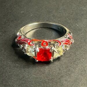 Elegant Red and Silver Women's Ring